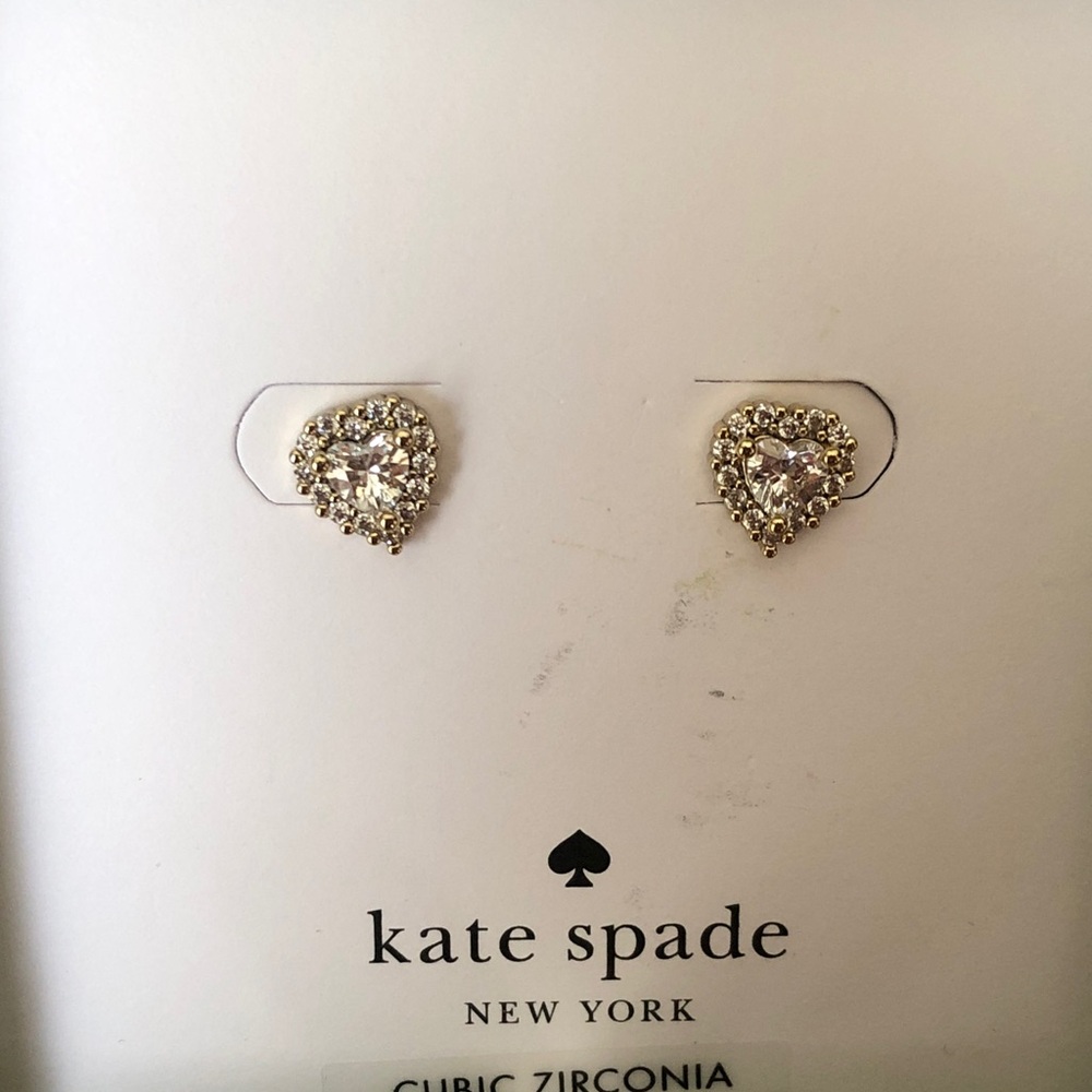 Kate Spade Gold Tone Always Sparkle Cubic Zirconia Halo Heart Stud Earrings NIB - Picture 11 of 14
